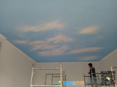 青州旅游网公司顶面喷画蓝天白云彩绘