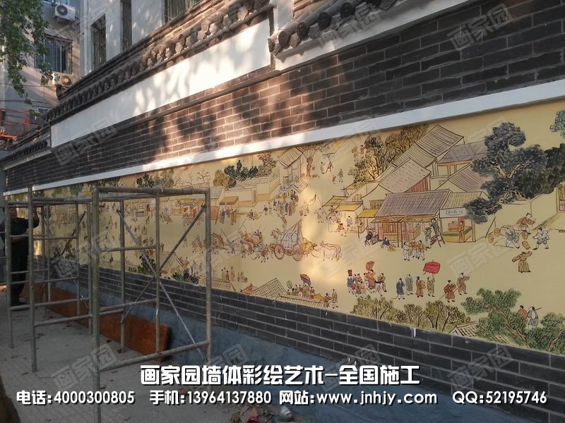 济南纬十路街道文化墙手绘-清明上河图