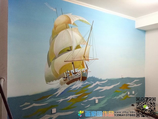 儿童房帆船手绘作品