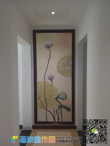 玄关荷花手绘墙